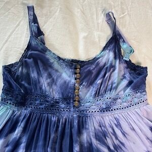 Bay Studio Blue Tie Dye Tiered Maxi Dress XL Cotton Crochet Lace Boho Festival